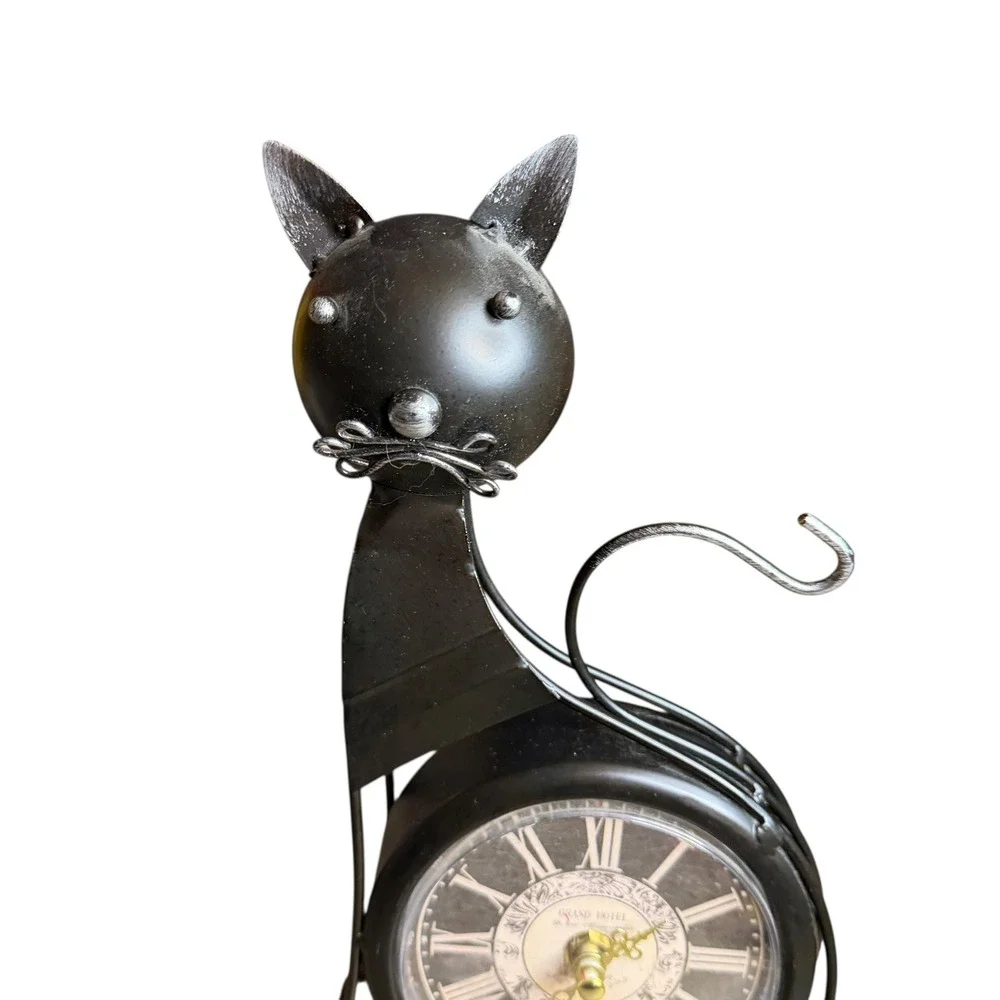 Black Metal Cat Table Clock Roman Numerals Vintage Style‎ *PARTS ONLY*